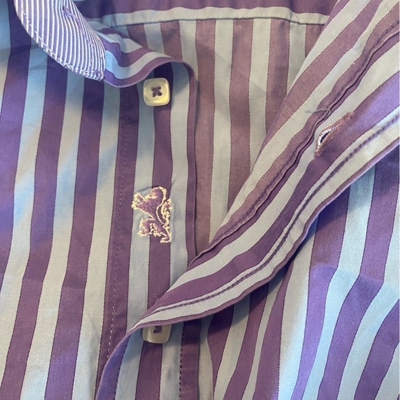 Mens Bugatchi button down shirt Purple blue stripes size large shape fit - Picture 11 of 11